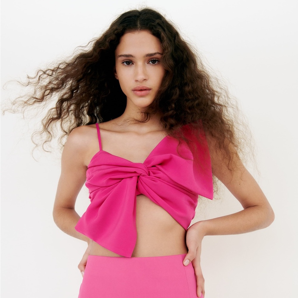Zara Bow Crop Top in Pink